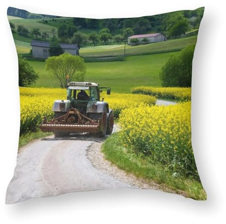 32x32inches (80x80cm) Pillow Covers, Tractors Travelling through Rapeseed Farmland, Chair Cushions, Sofa Cushions, Seat Pillow Cases Cushions, Bed Pillowcase Cushions