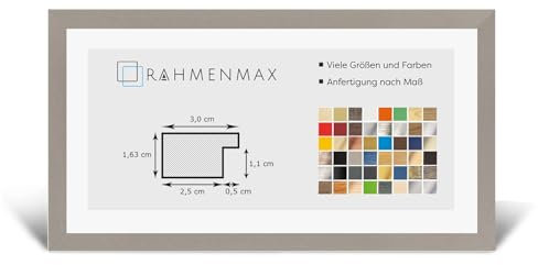 RahmenMax Morena Bilderrahmen Posterrahmen 20x60 cm Hellgrau 60x20 cm mit weisser Rückwand und Antireflex Acrylglas