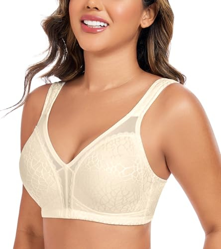 Curyon Minimizer Bra Donna Senza Ferretto Taglie Grandi Coppe Intere Senza Imbottitura Comfort sulla Schiena Morbido Elasticità Senza Ferretto Beige 2D