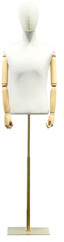 Mannequin Clothes Doll, Adjustable Height Male Mannequin Torso, Wooden Arms and Fingers Adjustable (Gold, M)