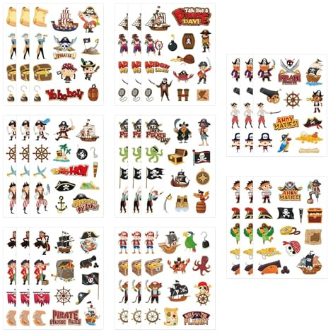 24 Blatt Kinder Pirat Aufkleber,8 Stile Lustige Piraten Sticker für Kinder | Piraten Sticker Gästebuch Geburtstag,DIY Pirat Scrapbooking Aufkleber Stickers für Kindergeburtstag,Basteln,Belohnung