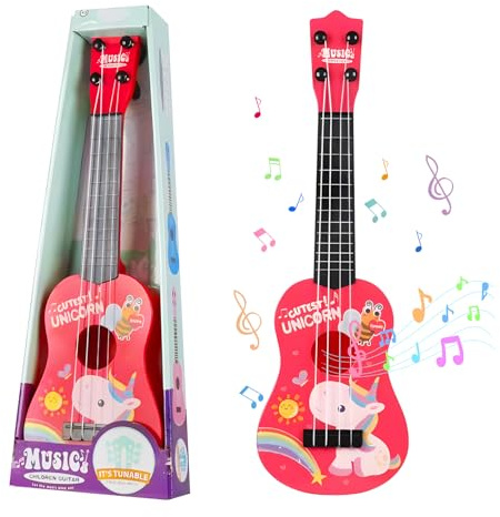 JurciCat 42cm Chitarra per Bambini e Ragazzi - Ukulele con 4 Corde Regolabili, Giocattolo Musicale per Principianti