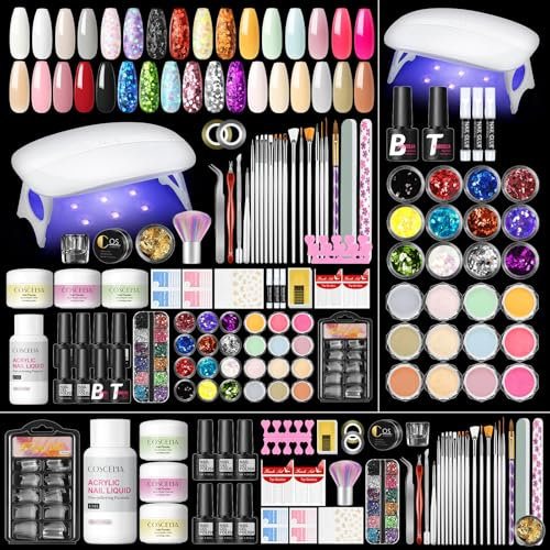 Coscelia Acryl Nagelset Starterset Komplett UV/LED lampe 95pcs,Acryl Nägel Starterset 27 Farben Acryl für Nägel Acrylflüssigkeit Nagellack,AcrylPulver Nails für Anfänger,Nageldesign Nagelset Nail Art