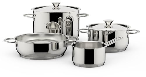 Lagostina Deliziosa Set di Pentole Induzione, Gas e Forno in Acciaio Inox 18/10, 6 Pezzi, Fondo Lagoseal Plus, Batteria di Pentole con 2 Casseruole Fonde, Casseruola Bassa, Pentola, 2 Coperchi