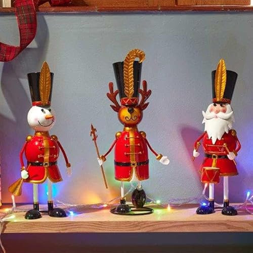 Marco Paul Christmas Set of 3 Metal Ornaments – 20 cm Hand-Painted Santa, Snowman & Reindeer Figures – Free-Standing Festive Xmas Decorations for Indoor & Outdoor Table or Mantel Displays