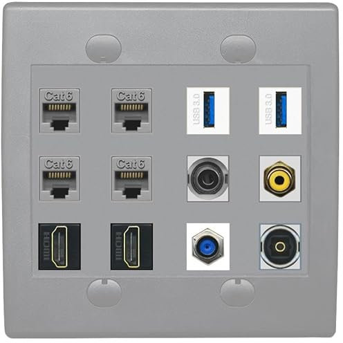 Placa de pared de 3-5 mm 4 CAT6 F81 2 HDMI RCA-AMARILLO TOSLINK 2 USB-3 - Plana 2 Gang [gris/gris]