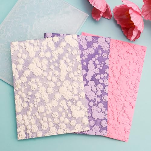 OTCRAFT 3D-Prägeschablone für Kartenherstellung, schöne Blume, Kunststoff, Textur, verblasst, Prägeschablone für Scrapbooking, Karton, Album, DIY-Dekoration, Papierbasteln, 16 x 11,4 cm