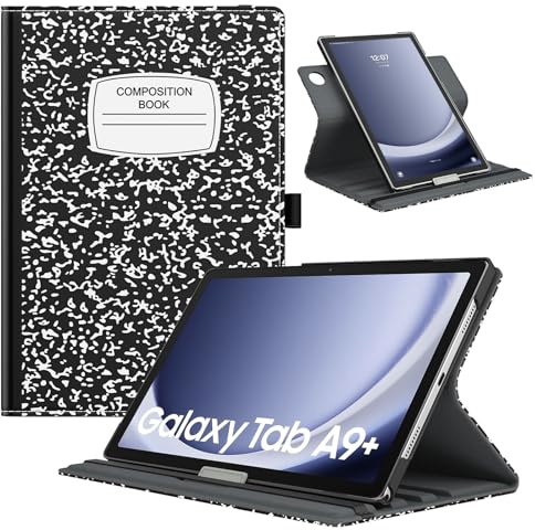 TiMOVO Drehbar Hülle Kompatibel mit Samsung Galaxy Tab A9+/A9 Plus 11 Zoll 2023 SM-X210/X216/X218, 90 Grad Drehbar Ständer Hülle, Auto Schlaf/Aufwach Schutzhülle für Galaxy Tab A9+, Notizbuch Schwarz