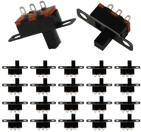 Jersvimc 20Pcs 5mm Micro Switches Mini Silde Switch - 1p2t 2 Position, SPDT Switch High Knob Vertical Toggle Switches for Breadboard(SS12F15)