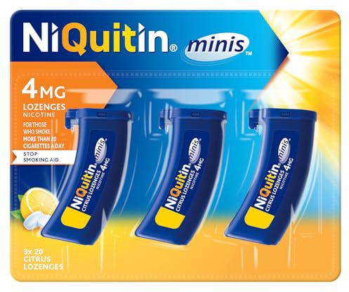 NiQuitin 4mg Minis Citrus Lozenges - Citrus Flavour (3 x Pack of 20 Minis Nicotine Lozenges) - Smoking Craving Relief in Just 3 Minutes* - On The Go Oral Stop Smoking Aid - Pocket Sized Containers.