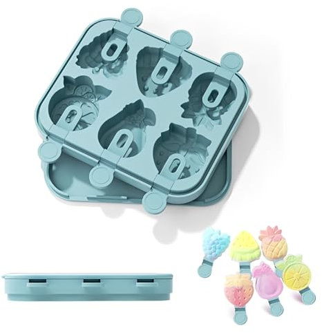 MSLSOZ Moldes de helado, moldes caseros para polos, moldes con forma de fruta fáciles de liberar, 6 moldes de helado de diferentes formas, se pueden utilizar para hacer helados, palitos de queso