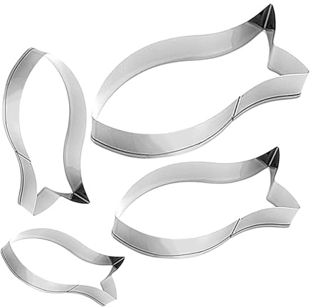 Fish - Juego en forma de pez - Moldes de acero inoxidable para hornear | 4 moldes de acero inoxidable - Lindas galletas pequeñas para hornear y manualidades