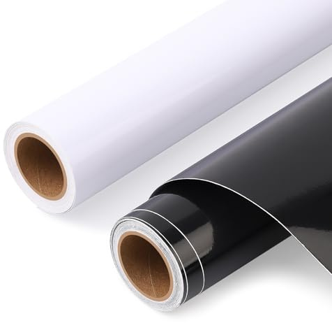 2 Rolls Self Adhesive Vinyl, 30.5 x 300 cm Permanent Vinyl Craft Vinyls White Black Vinyls Roll for Mug Window Home Party Decoration