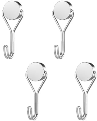 Yatrosynth Lot de 4 Crochets Magnétiques Extra Puissants, 16mm Crochet Aimant Puissant, Neodyme Crochets pour Frigo Cuisines de Bureau- Argent