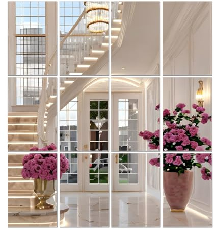 Lot de 6 miroirs en acrylique pour murs, carreaux muraux rectangulaires, miroir HD, miroir rétro à coller, pour maquillage, décoration d'entraînement à la maison (6, 20 x 15 cm)