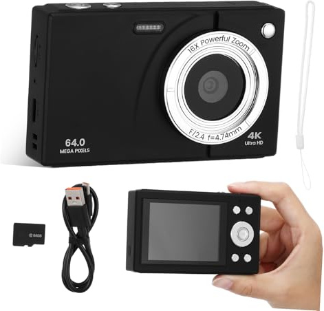 Appareil Photo Numérique Rétro 64 Go Noir 16x Zoom Portable | Wi‑fi Intégré, Carte 64 Go Incluse, Abs et Pc, pour Vlogging et Voyage