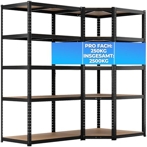 ALL Premium Schwerlastregal Eckregal 180x90x60 cm + 1X 180x90x60 cm Schwarz - 2500kg Traglast – stabiles Eckregal stehend, vielseitiges Regalsystem, Corner Shelf, ideal für Keller u. Lager