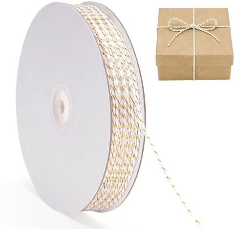 G2PLUS Gold White Christmas String: 2MM Cotton String Twine, 100M White Twine with Gold Glitter for Christmas Decoration, Gift Wrapping and Crafting