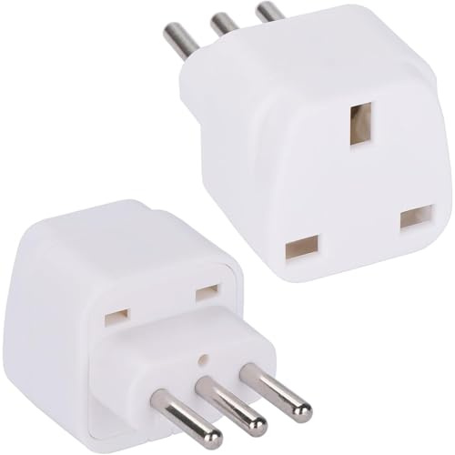 Flomiara 2 Pack UK to Italy Plug Adapter, Italy Adaptor, Grounded Italian Travel Adapter, Travel Adapter for Italy, Chile, Vatican City, Uruguay, Syria, San Marino and More, White, Type L