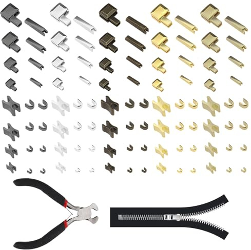100 pcs Reißverschluss Reparatur Set mit Installieren Sie Zangen für Jacken | Zipper Repair Kit 5 Farbe 4 Spezifikation (3 5 8 10 ), Reparaturset Reissverschluss, für Mäntel Zelte Taschen Gepäck