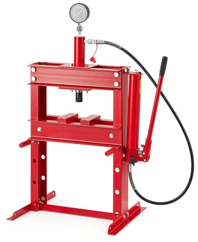 Hydraulic Press, 10 Ton Heavy Duty h-Frame Garage Floor Shop Press with Plates & Adjustable Table Height for Bending, Straightening, Installing Bearings & u-Joints