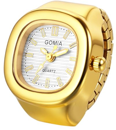 Avaner Ringuhr Elastisches Metallarmband Quadratisch: Fingeruhr Balkenskala 1ATM wasserdichte Fingerring Uhr Analog Quarz Elastisch Ring Uhr Uhrenring Geschenk für Männer Frauen