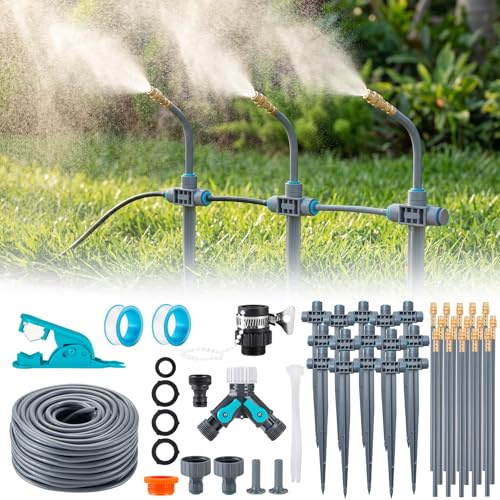 Trädgårdsbevattningssystem med markspets 360° fritt justerbart, droppbevattning exakt flödeskontroll, sprinklersystem kylsystem för växthus, upphöjd säng, terrass, balkongkrukväxter