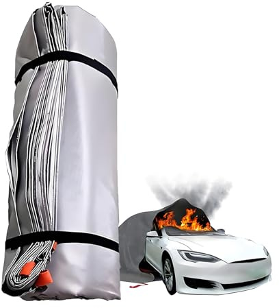 Manta Ignífuga para Vehículos Eléctricos y de Gas, Manta Reutilizable de Emergencia Contra Incendios de 1100 °C, Fibra de Vidrio + Silicona de Doble Cara, Mantas de Seguridad 3*4m/9.8*13.1ft