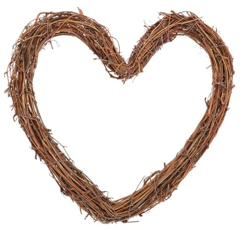 Veemoon Large Heart-shaped Rattan Wreath 25cm DIY Garland Frame for Home Décor, Natural Rattan Ring for Front Door Hanging and Holiday Craft Decorations