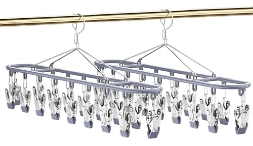 Rudfovn 2Pc Sock Dryer, Stainless Steel Underwear Dryer Hanger with 20 Pegs Clips for Washing Line Socks Bras Clothes