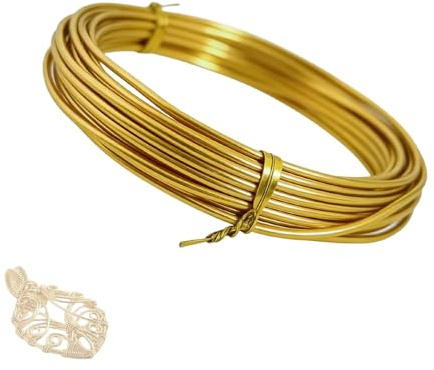 Basteldraht aus Aluminium, goldfarben, 1 Rolle, 5m x 1mm, formbar und rostfrei, für die Herstellung von Schmuck und Dekorationen