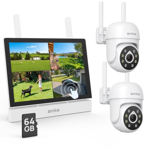 ANNKE Überwachungskamera Set mit Monitor, 4CH 7 NVR mit 5MP Kameras, 64GB | 7Touchscreen, 2X 3K PTZ WiFi Kameras, 2 Wege Audio, Spotlight Alarm, Farbnachtsicht, Bewegungsüberwachung, 24/7 Aufzeichnung