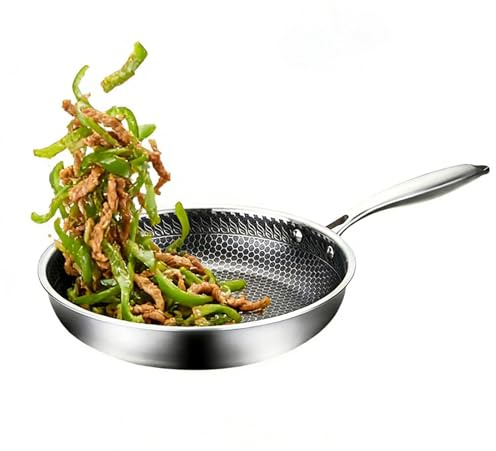 Genérico Sartén Gruesa | Batería de Cocina de Acero Inoxidable,Sartén para Todo Tipo de Cocinas | Para preparar steak, pescado, carne, verduras y