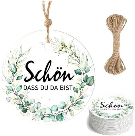 BIVYAX 100PCS Schön Dass Du Da Bist Geschenkanhänger,Geschenkanhänger mit Juteschnur,Papier Anhänger für Kommunion Geburtstag Party,Persönliche Dankeskarte für Gäste und Dekoration