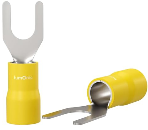 Lumonic 25x Gabelkabelschuh 4,0-6,0mm² teilisoliert | M5 | Kupfer verzinnt | sichere Kabelverbindung ohne Löten | Set mit 25 Stück Crimp-Kabelschuh, Quetschverbinder | KFZ, Maschinenbau, Wohnmobil, Ba