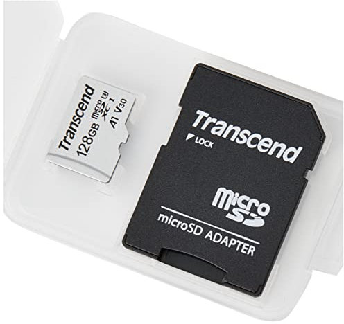 Transcend 128GB microSDXC 300S Class 10 Memory Card con hasta 95/45 MB/s (para smartphones, cámaras digitales y consolas Nintendo Switch) con adaptador SD y empaque sin frustración TS128USD300S-A