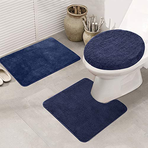 ele ELEOPTION Badezimmer-Set,rutschfeste Badematte schnelltrocknend weich wasserabsorbierend stilvoll WC-Garnitur 3-teilig, Polypropylen,Schwarz,50 x 80 cm