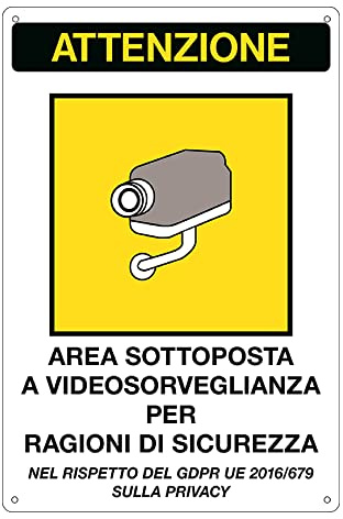 Cartello alluminio 20x30cm 'Area sottoposta a videosorveglianza' rif.GDPR CARTELLI SEGNALATORI