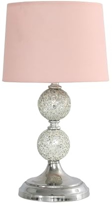 Modern Decorative Chrome & Mosaic Crackle Glass Table Lamp with a Pink Shade