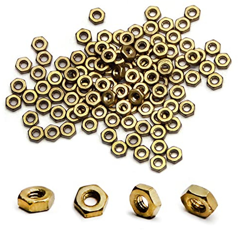 MroMax 100Pcs M2-0.4mm Hex Nuts, Mini Brass Metric Coarse Thread Hexagon Nut Fasteners for Mechanical Equipment,Construction Repair