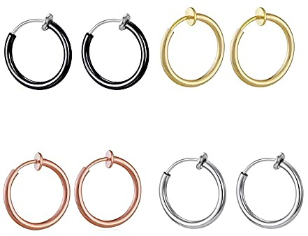 Liuxn Gef?lschte Ohrringen Hoop Non Piercing Nasenring Lippe Ohr Clip K?rperschmuck, 4 Paare