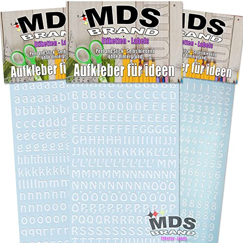 MDS Brand 8mm Buchstaben zum aufkleben einfach zum basteln und gestalten von Scrapbook & Karten, auch EIN Super Alternative zu wachsbuchstaben Kerzen 51 (Weiss)