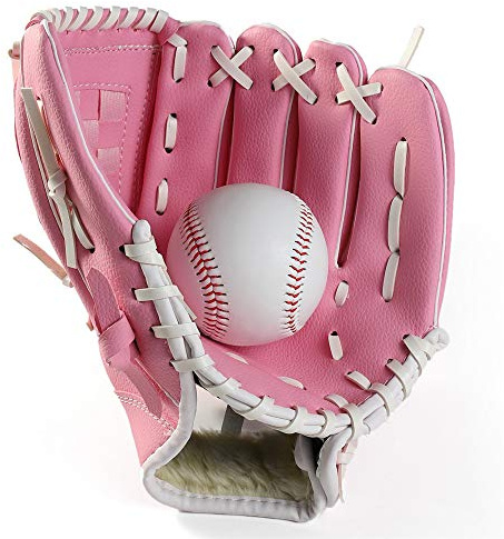 Baseball Glove and Teeball Glove Softball Practice Equipment 9.5/10.5/11.5/12.5 inch for Adult and Kids (Pink, 9.5)