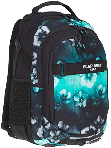 Elephant Schulrucksack HERO SIGNATURE Rucksack (Flower Türkis 12805) | Mädchen Jungen Schule Schultasche Brustgurt Laptopfach Bodennoppen Organizerfach großes Hauptfach Verlauf Schwarz