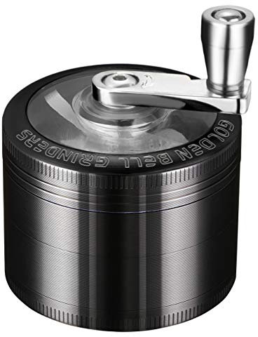 LIHAO Grinder Pollen Crusher 4-Teilig Mühle Handkurbel mit Scraper für Gewürze, Kräuter, Spices (Schwarz)