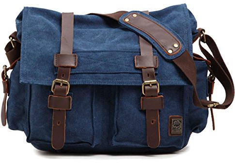 Sechunk Vintage Militär Leder Umhängetasche Canvas Laptop Tasche Retro Messenger Taschen