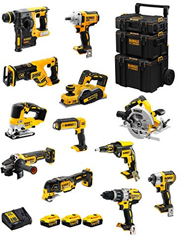 DeWALT Kit DWK1201 (DCD996 + DCH273 + DCG405 + DCF887 + DCF894 + DCS334 + DCS570 + DCS355 + DCP580 + DCS367 + DCL050 + DCF620 + 3 Batteries de 5,0 Ah + Chargeur + Caddy 3en1)