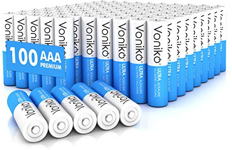 Voniko Ultra AAA Batteries 100 Pack - Alkaline Triple A Battery, Ultra Long-Lasting for All Your Devices, 10-Year Shelf Life, Leak-Proof & Mercury-Free