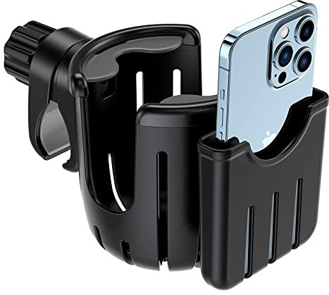 Getränkehalter für Kinderwagen Buggy, 2 in 1 Flaschenhalter Fahrrad Becherhalter Kinderwagen Getränkehalter mit Handyhalterung Fahrrad Kinderwagen Zubehör für Trinkflaschen Nuckelflaschen Kaffeehalter