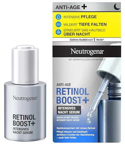 Neutrogena Retinol Boost+ Intensives Nacht Gesichtsserum, hochkonzentriertes Retinol Serum mit reinem Retinol, Anti-Aging Serum für jünger & gesund aussehende Haut, mildert Pigmentflecken (30 ml)